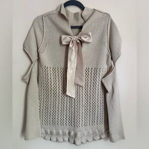 Twin-Set Simona Barbieri Italian Knit Sweater with Bow & Cutout Sleeves – Size M